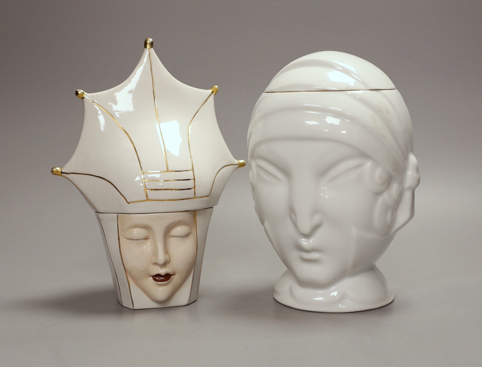 A Robj Art Deco bonbonniere and another similar Limoges example. Tallest 20cm